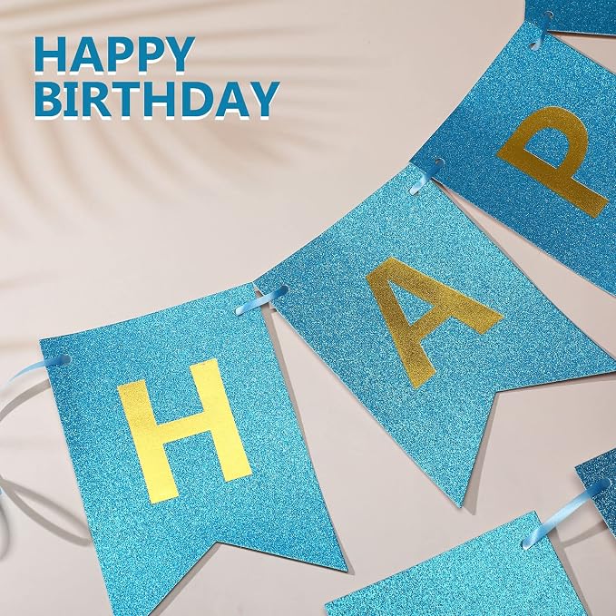 Clabby Glitter Blue Happy Birthday Banner - Image 2