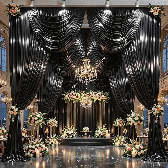 30x10ft Black Glitter Backdrop Curtain - Image 3