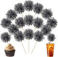40 PCS Black Foil Firework Cupcake Toppers Sparkle Tinsel Cupcakae Picks by ZHUOWEISM