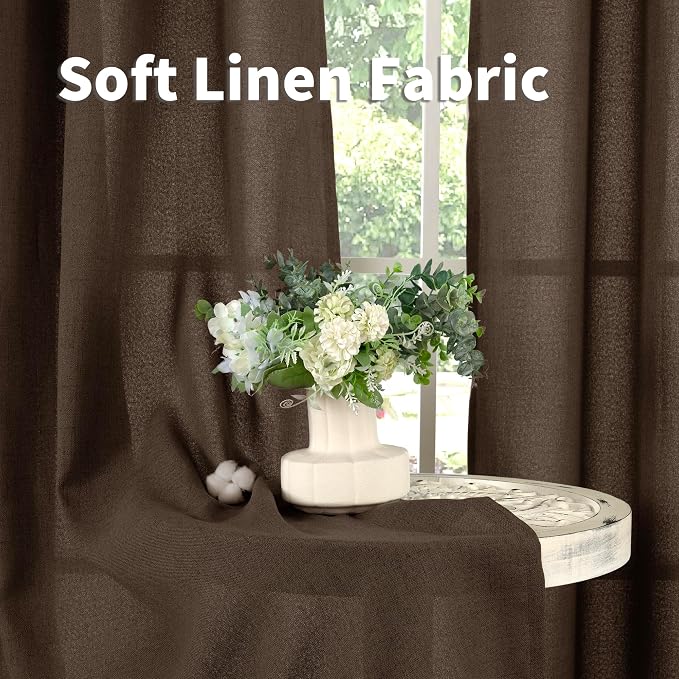YoungsTex Brown Linen Curtains 36 Inch Length, Short Light Filtering Drapes - Image 6