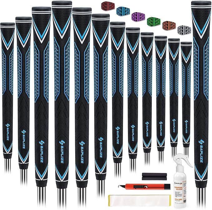 SAPLIZE High-performance Rubber Golf Grips 13 Pack, High Shock Absorption, Non-slip, Choose from 13 Grips with 15 Tapes or Full Regripping Kit, Std/Mid/Jumbo, CC10 Series