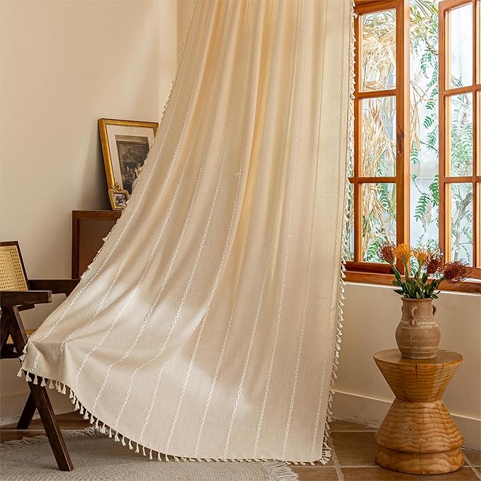Sutuo Home Boho Curtains for Bedroom Living Room, Light Filtering Linen by SutuoHome