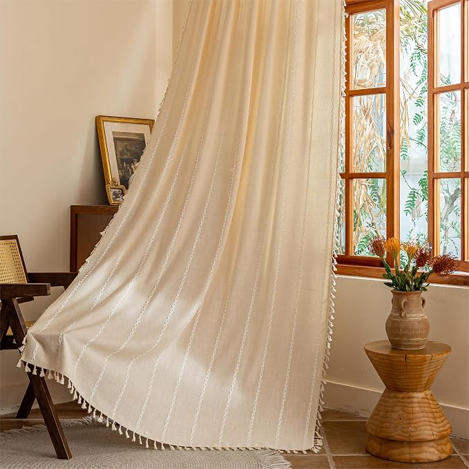 Sutuo Home Boho Curtains for Bedroom Living Room, Light Filtering Linen - Image 2