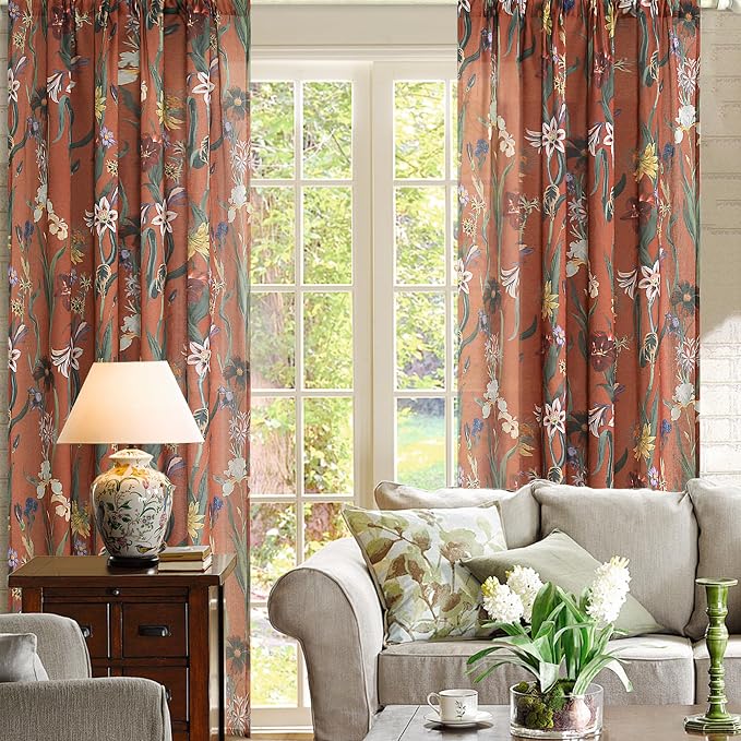 Schweek Terracotta Boho Curtains 63 Inch Long 2 Panels Drapes - Image 2