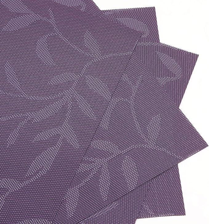 SHACOS Woven Vinyl Placemats Set of 4 Purple Leaf Pattern Place Mats Wipe Clean - Image 8