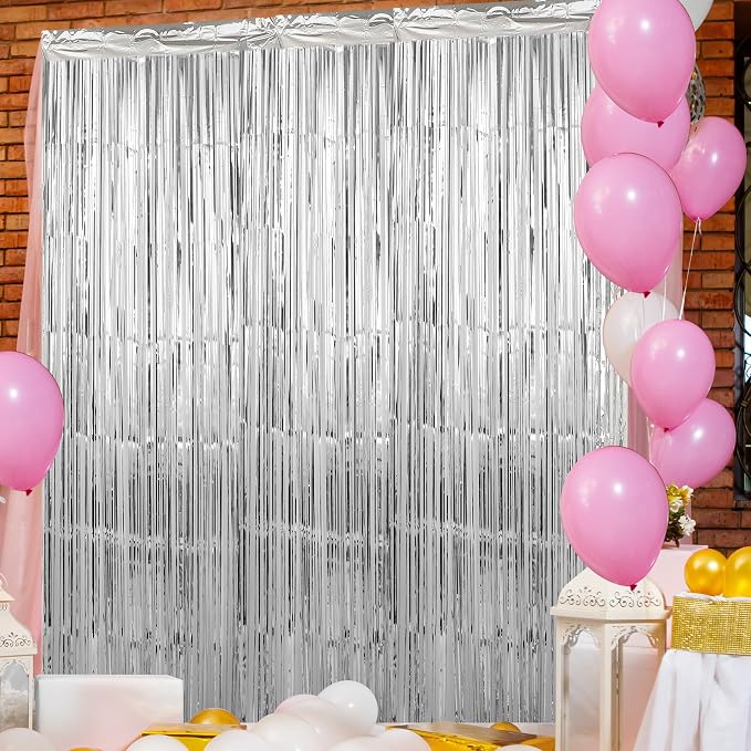 5 Pack 3.3 x 9.9 ft Silver Fringe Backdrop Streamers Party Decorations | Foil - Image 4