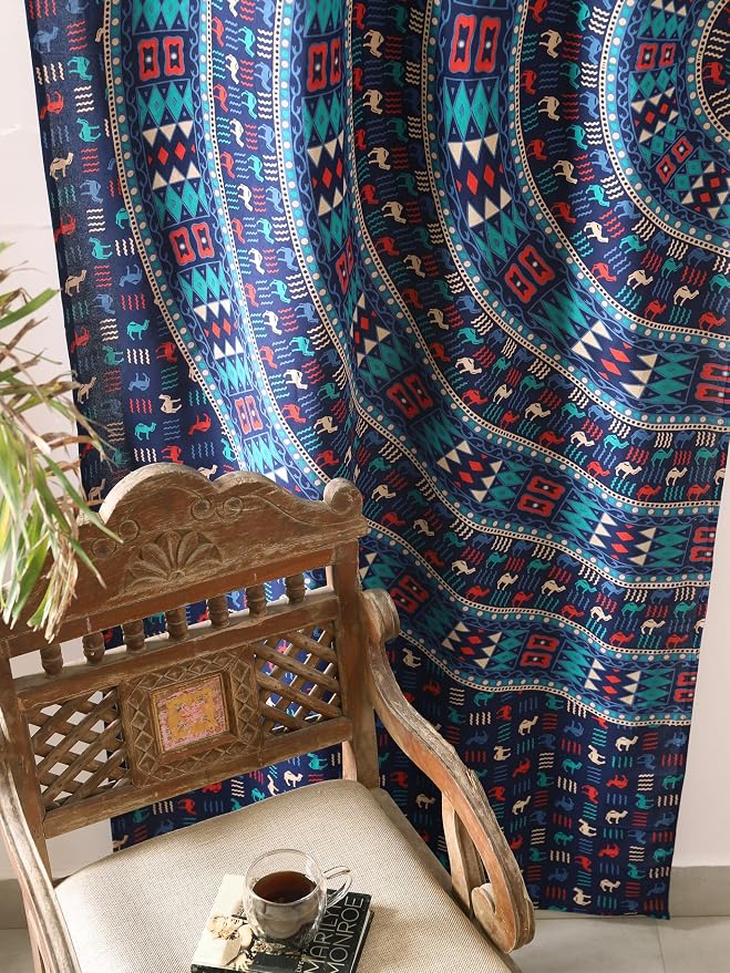 Popular Handicrafts Blue Hippie Mandala Art of Camel Curtains 100 Inch Length - Image 5