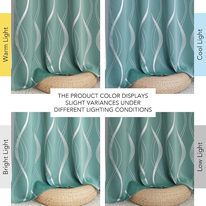 NICETOWN Aqua Blue Foil Print Curtains 90 inch Long - Image 4