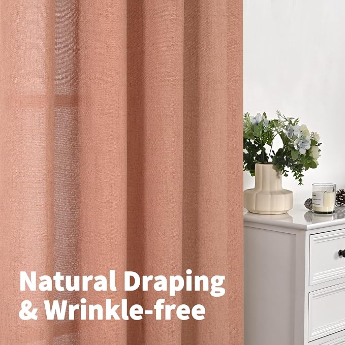 YoungsTex Terracotta Linen Kitchen Curtains 36 Inch Length - Image 5
