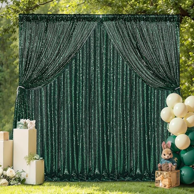 Emerald Green Sequin Curtains Backdrop 6 Pcs 2FTx8FT Shiny Shimmer Fabric | - Image 6