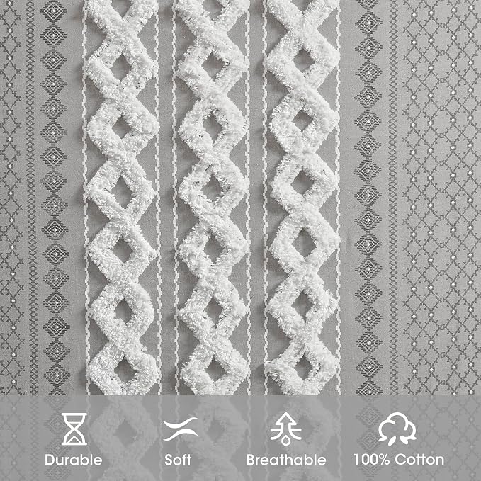 INK+IVY 100% Cotton Boho Window Curtain, Single Panel, 50x84 Gray | Tufted - Image 3
