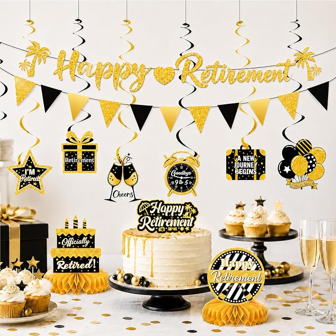 17 Pcs Black Gold Retirement Party Decorations - Image 6