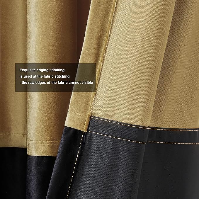 BULBUL Modern Gold Black Velvet Curtains Luxury 72 inch - Image 3