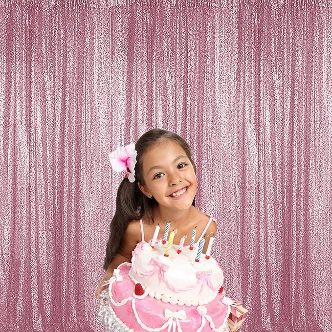 Sugargirl Pink Sequin Backdrop Curtain 6 Panels 2FTx8FT Glitter Pink Background - Image 7
