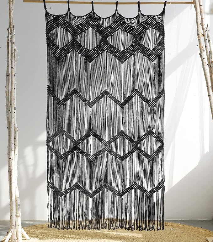 Macrame Curtain Handmade Black Boho Doorway window Divider 42"W*76"L | Soft - Image 3