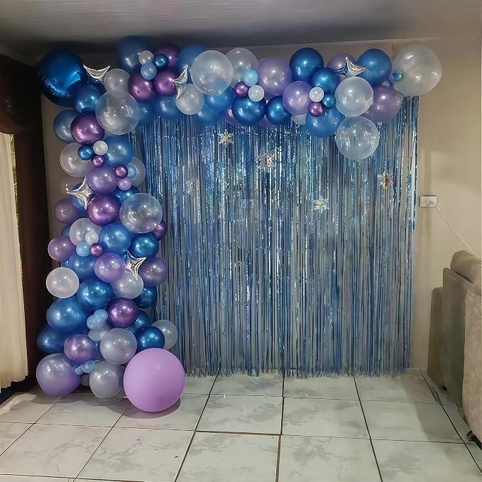 Winter Snowflake Balloons, 60 Packs 12 Inch Metallic Purple Blue White Silver - Image 5