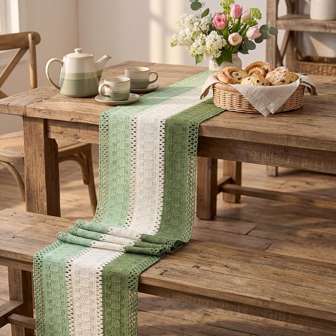 Artoid Mode Sage Beige Green Farmhouse Rustic Table Runner 12x90 Inch | Holiday - Image 5