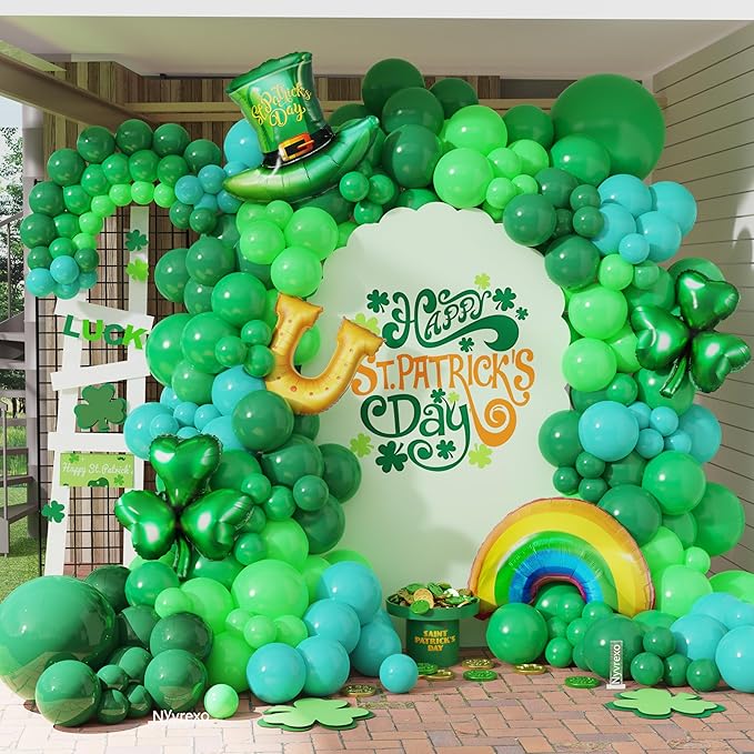 160Pcs St Patricks Day Green Balloons Arch Garland Kit | Lucky Shamrock by Nyvrexo