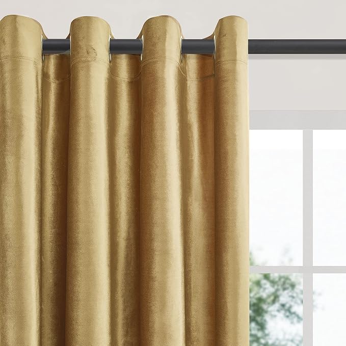 BULBUL Velvet Gold Grommet Blackout Curtains 63 inch - Image 3