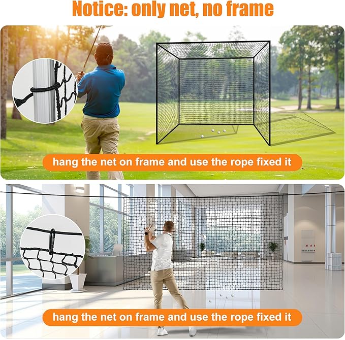 Heavy Duty Nylon Golf Batting Cage, 7.8-10ft Batting Cage Net with 10 Carabiners and 4 Tie Rope,Durable Golf Practice Net Batting Net for Backyard,Baseball Net Indoor Outdoor (ONLY NET)