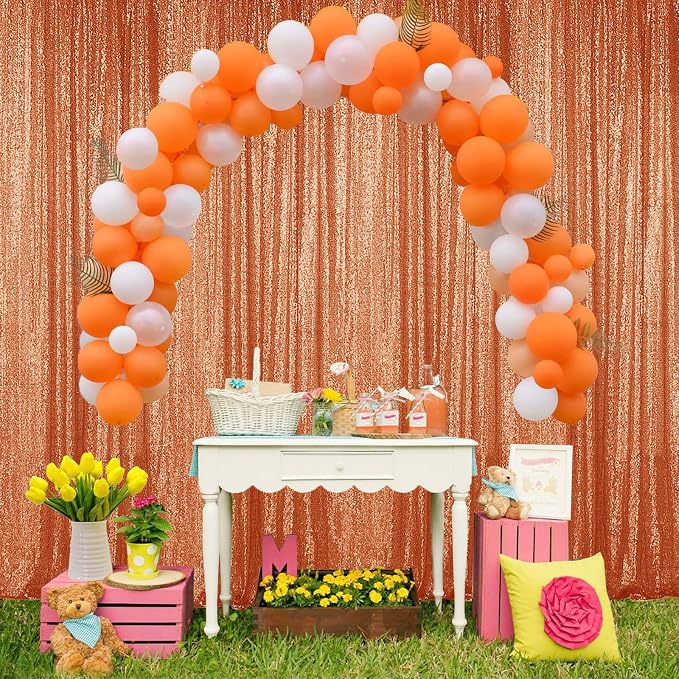 Sugargirl Orange Sequin Backdrop Curtain 4FTx8FT Glitter Orange Background - Image 3