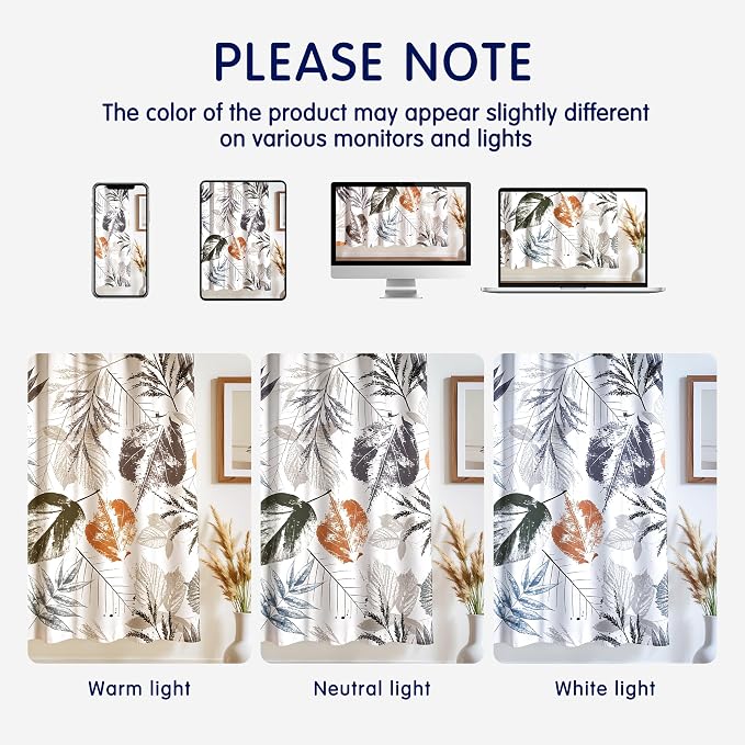 SUBRTEX Boho Leaf Printed Curtains 95 inch Long 2 Panels, Room Darkening - Image 7