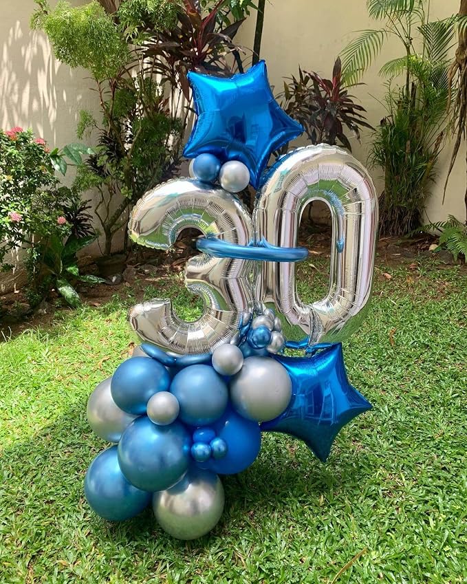 40 Inch Silver 30 Number Balloons Giant Jumbo Huge 30 Foil Mylar Helium Number - Image 4