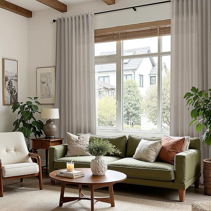 Grey Beige Linen Curtains 63 Inch Length ffor Living Room Luxury Light - Image 8