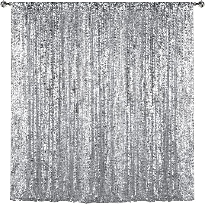 Sugargirl Silver Sequin Backdrop Curtain 10FTx10FT Glitter Silver Background by Sugargirl