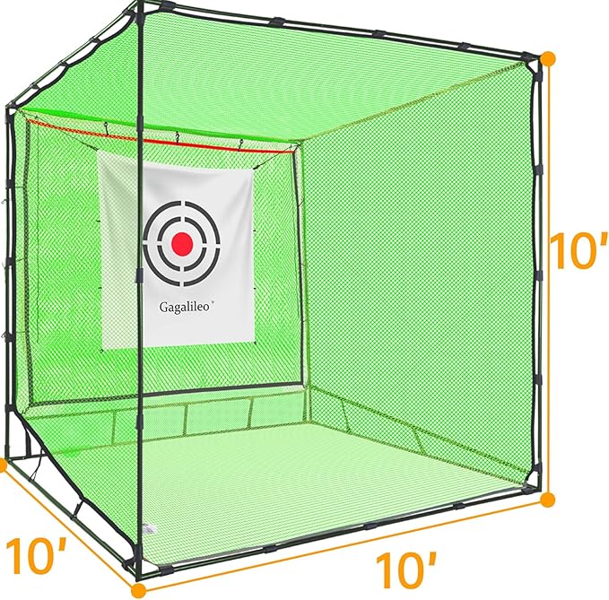 Gagalileo Golf Cage Net with Steel Frame and Target: 10X10X10FT Heavy Duty Practice Net for Backyard Driving & Indoor Driving Range Outdoor Training