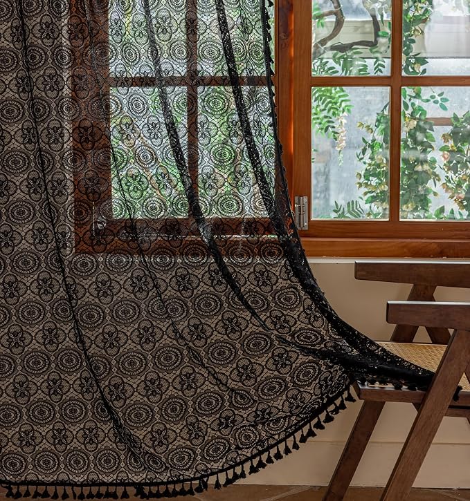 YJ YANJUN Gothic Boho Lace Curtains, 59x63 inch, Light Filtering Drapes by YJYANJUN