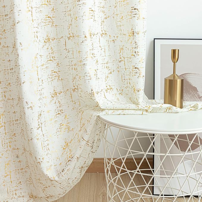 Taisier Home Gold Foil Print Linen Textured Curtains Geometric Dots Pattern - Image 4