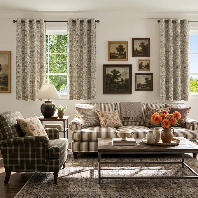 jinchan Sage Green Damask Curtains 72 Inch Room Darkening Grommet 2 Panels | - Image 6