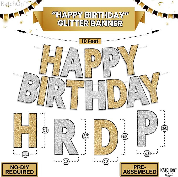 KatchOn Wall Banner for Gold and Silver Happy Birthday Decorations 10 Ft | - Image 2