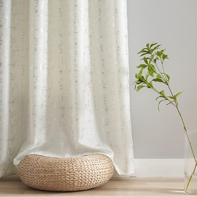 Taisier Home Silver Foil Print Linen Textured Curtains - Image 5