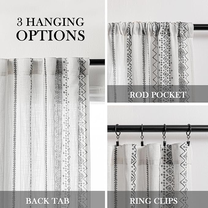 Curtains 63 Inches Long for Living Room Geometric Light Filtering Cotton Back - Image 3