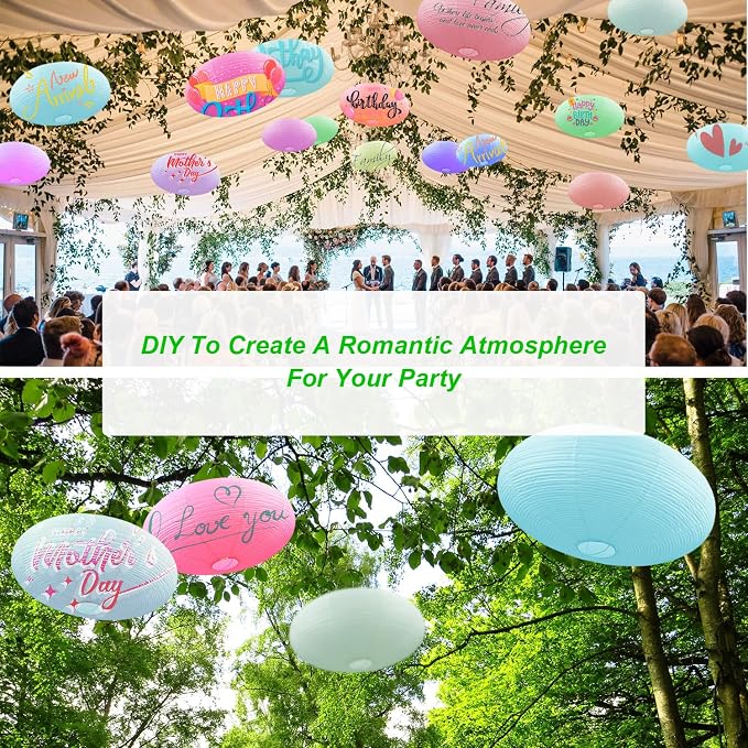 White Oval Paper Lanterns, 16.54" Large Hanging Paper Lantern Shade, 1 Pack | - Image 6