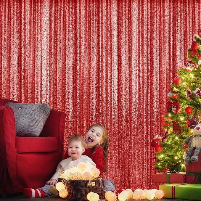 10×10FT Red Sequin Backdrop Curtain, Photography Backdrop Glitter Curtains - Image 4