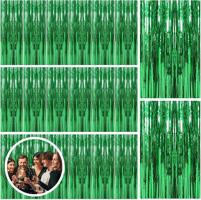 20 Pack Green Streamers Backdrop Jungle Party Decorations Foil Fringe Backdrop by BOMSI