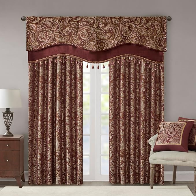 Madison Park Faux Silk Paisley Jacquard, Rod Pocket Curtain - Image 5
