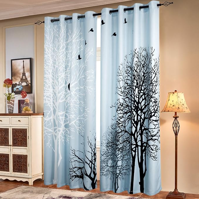 SUBRTEX Boho Leaf Printed Curtains 63 inch Long 2 Panels, Room Darkening by Subrtex