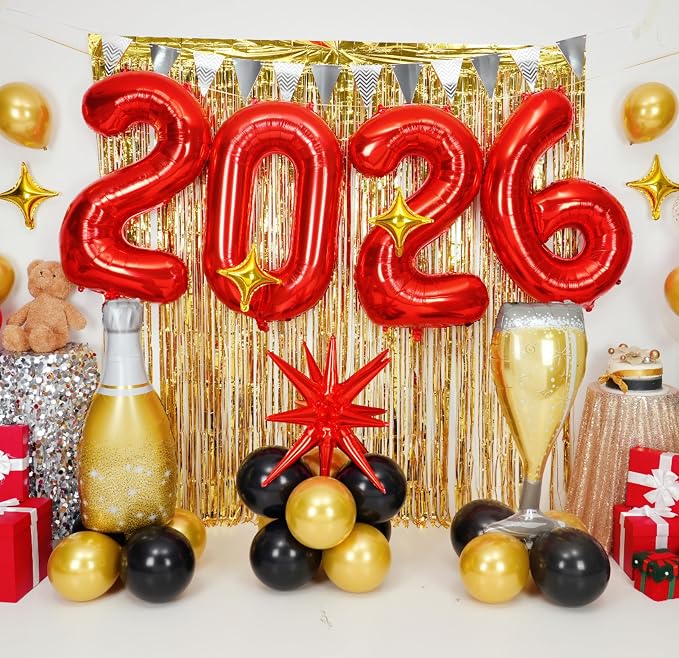 Red 2026 Balloons, 40 Inch Number 2026 Red Foil Balloons - Image 3