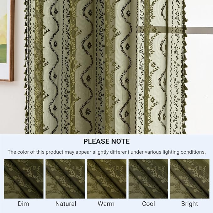WAZZIO Boho Lace Curtains 2 Panels 63 Inch -Victorian Sheer Panel Drape French - Image 8