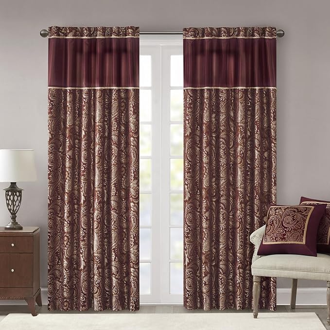 Madison Park Aubrey 2 Panel Curtain Faux Silk Paisley Jacquard, Rod Pocket by MADISONPARK
