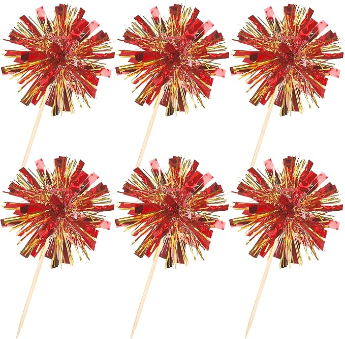 30 PCS Foil Firework Cupcake Toppers Sparkle Tinsel Cupcake Picks Happy - Image 3