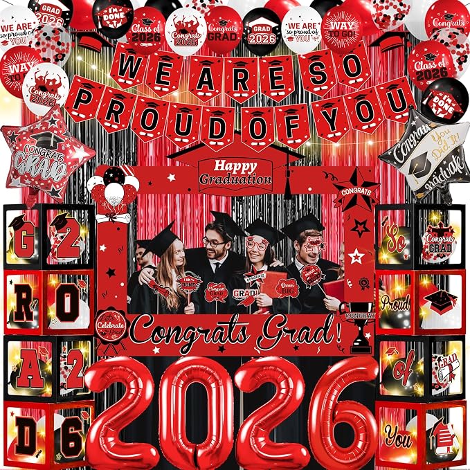 Red and Black Graduation Decorations 2026 by Yavxzvbw