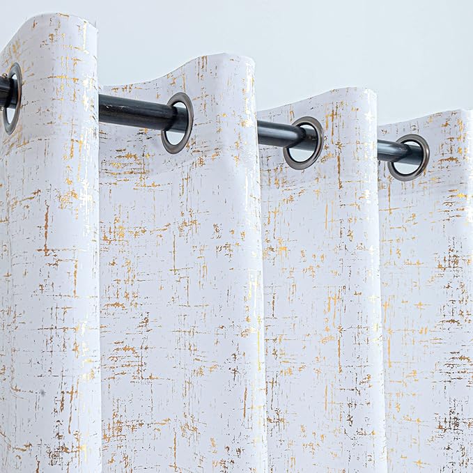 Taisier Home Gold Foil Print Linen Textured Curtains Geometric Dots Pattern - Image 2