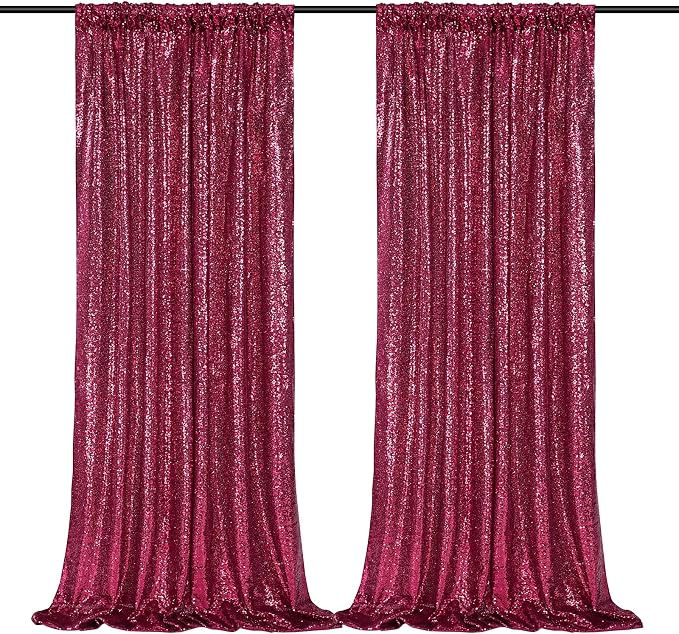 Burgundy Sequin Backdrop Curtains Party Photo Glitter Drapes 2 Pcs 2FTx8FT | by B-COOL