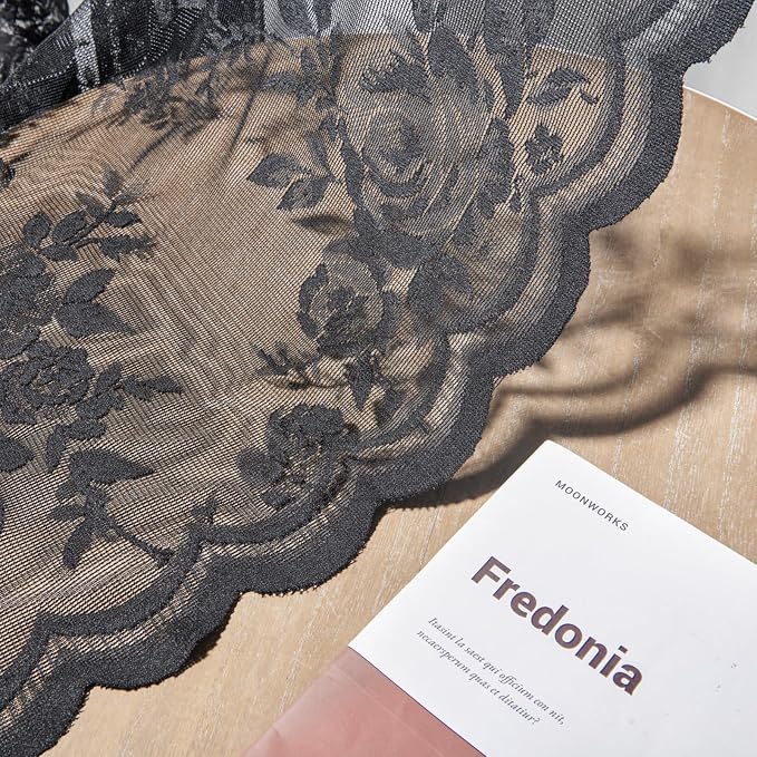 Black Lace Curtains 108 Inches Long Gothic Floral Sheer Curtains - Image 6
