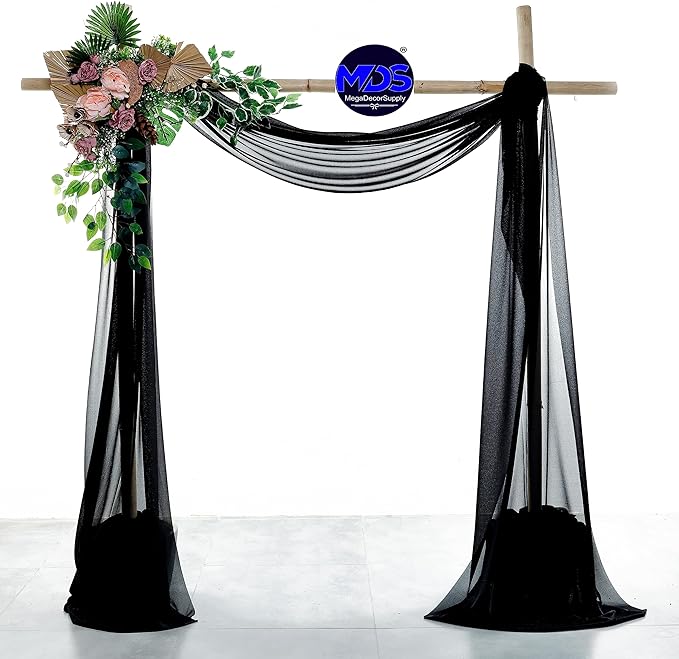 MDS Halloween Chiffon Draping Fabric - 2 Panel, 30" Wide x 75ft Long - Sheer Spooky Arbor & Canopy Drapery for Haunted House Backdrops, Party Ceilings, DIY Costumes & Themed Events - Black